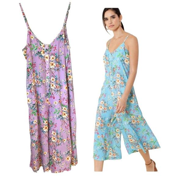 Hale Bob Aria Floral Wide Leg Jumpsuit Size Medium Purple